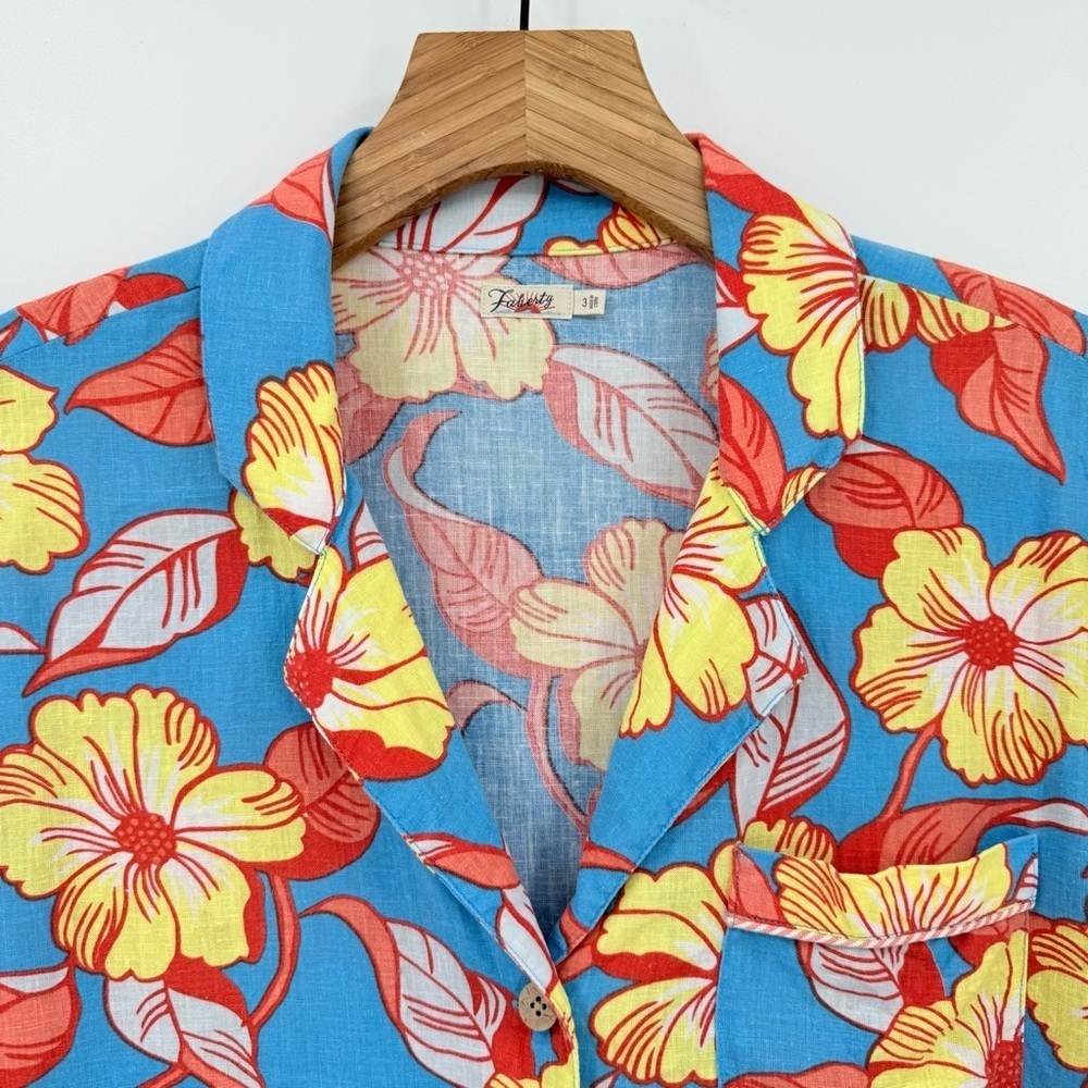 Faherty Hawaiian Shirt SDH X Max Top L.A. Floral Button Up Linen Size 3 Large - Picture 7 of 14